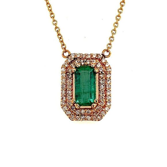 Natural Emerald Diamond Necklace 14k Gold 1.21 TCW 16" Certified $4,950 112176 - Picture 5 of 13